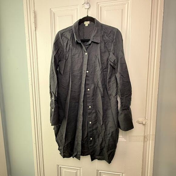 J Crew Beachwear Shirt Womens Medium Black Button Up Long Sleeve Tunic Coverup - Picture 1 of 7